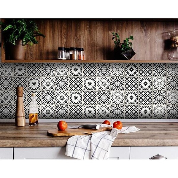Homeroots 5 x 5 in. Black & White Multi Peel & Stick Removable Tiles 399861 - main